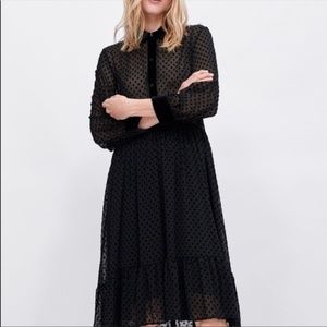 Zara Black Velvet Flocked Dress in Size XS